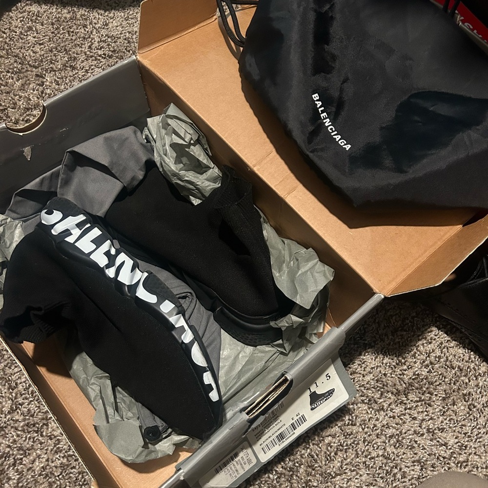 Balenciaga Black Slip-On Speed Trainer Sneakers with White Logo